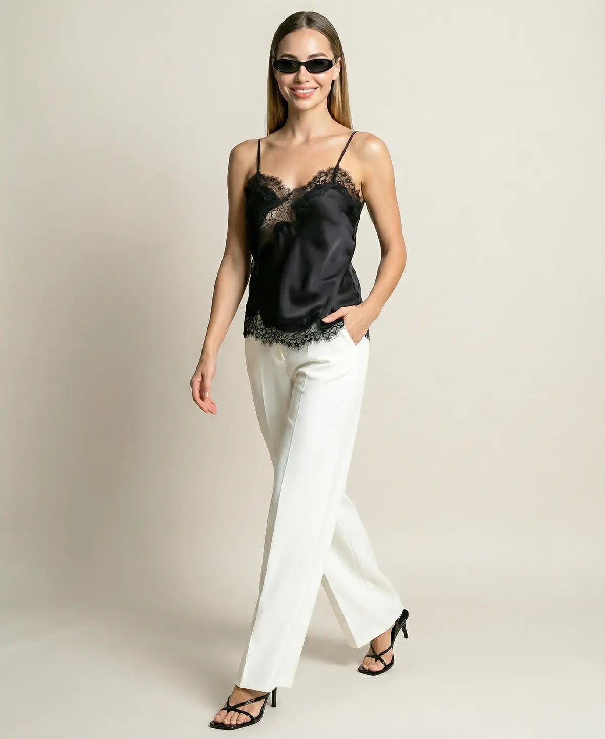 Lace Trim Silky Top