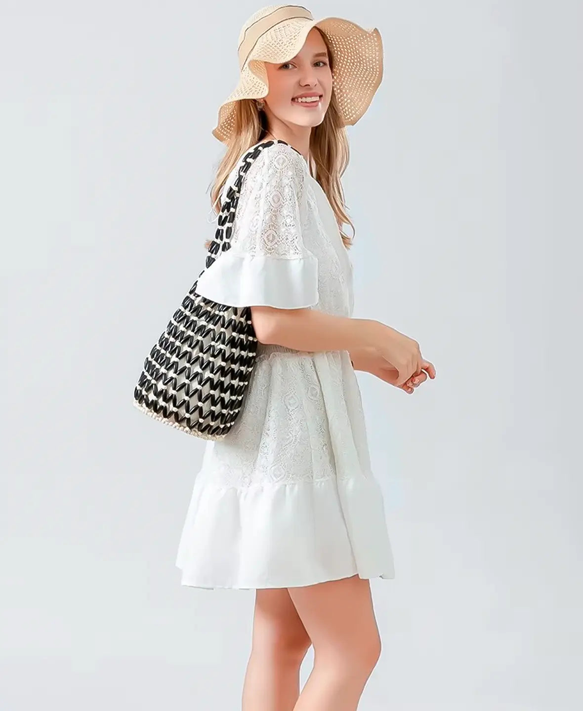 Wooden Bead Bucket Bag