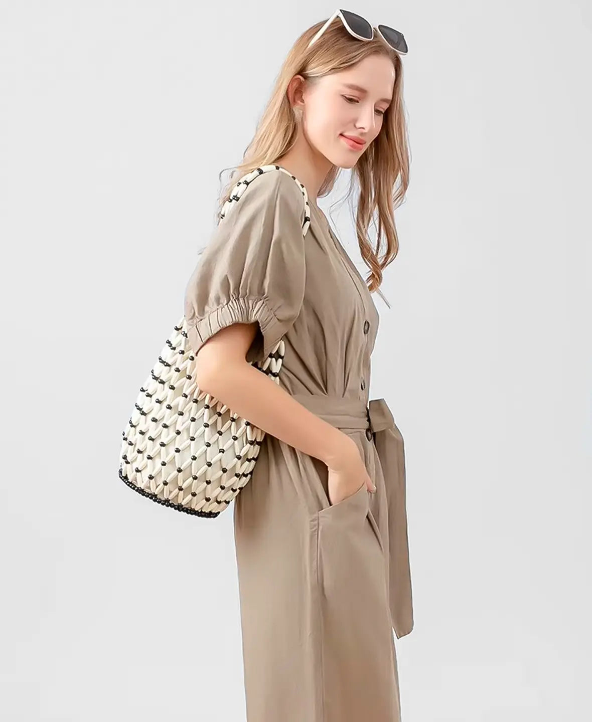Wooden Bead Bucket Bag