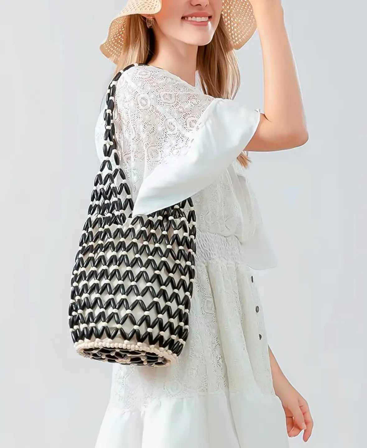 Wooden Bead Bucket Bag
