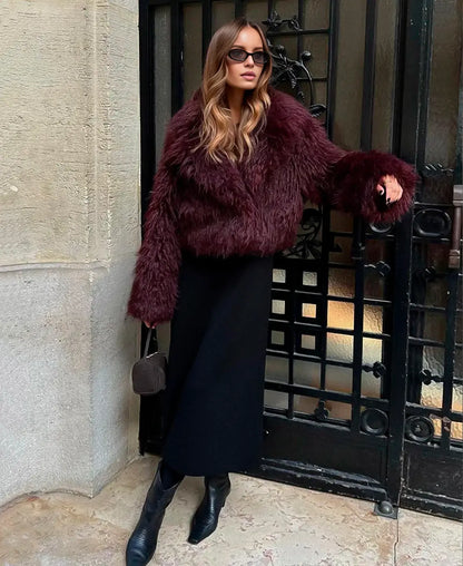 Burgundy Lux Faux Fur Coat