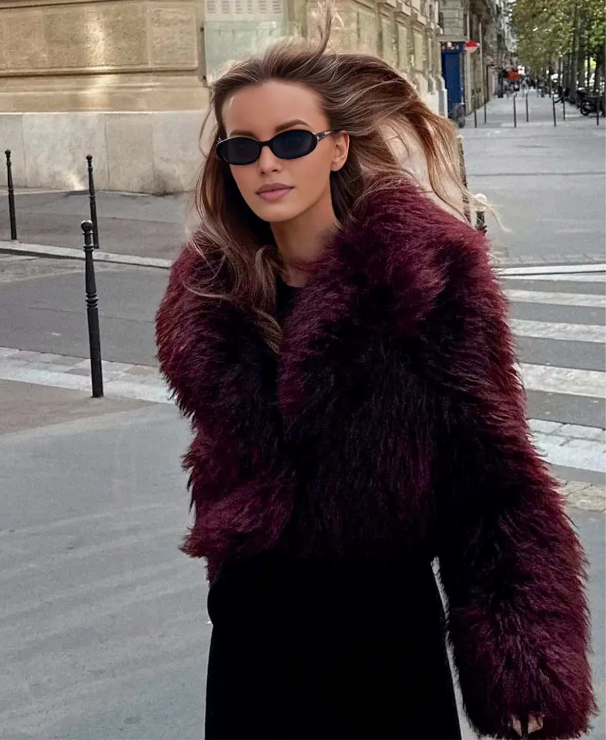 Burgundy Lux Faux Fur Coat