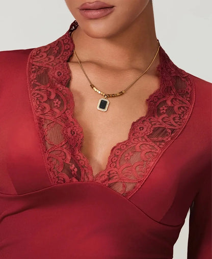 Flared Sleeve Lace Trim Blouse
