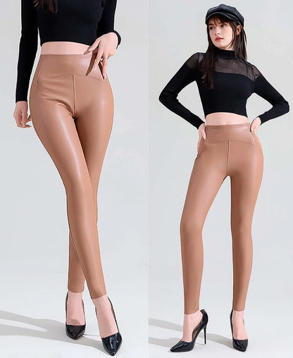 Fleece Matte Leather Leggings