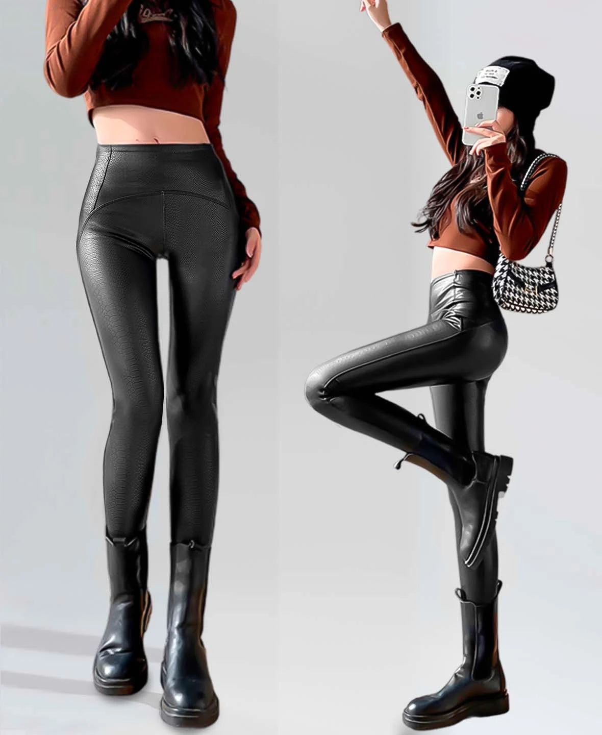 Fleece Matte Leather Leggings