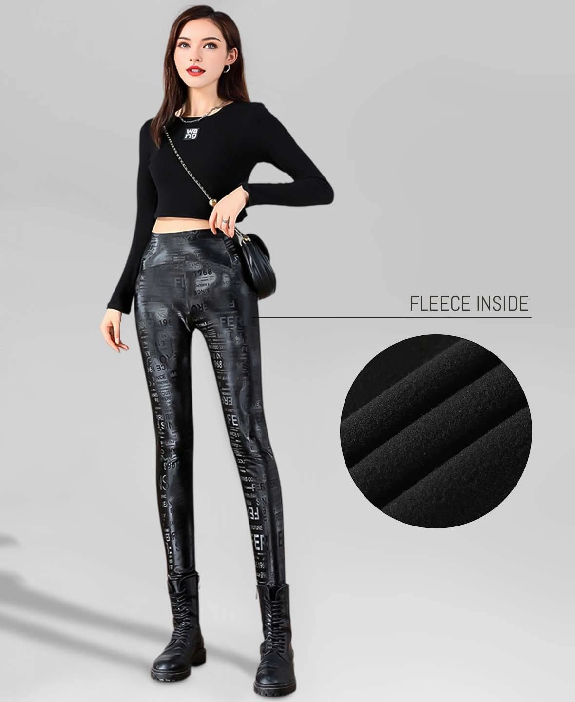 Fleece Matte Leather Leggings