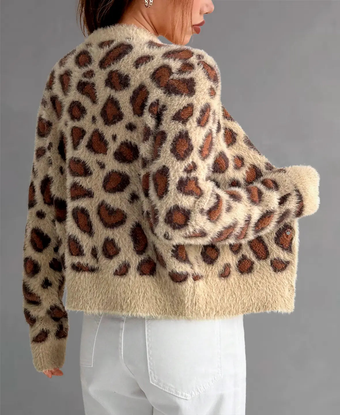 Leopard Print Furry Knit Cardigan