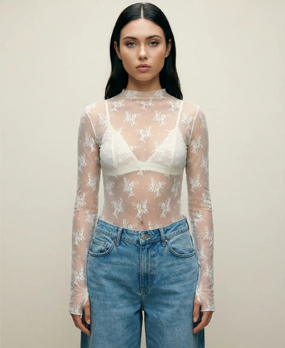 Sheer Lace Long Sleeve Top