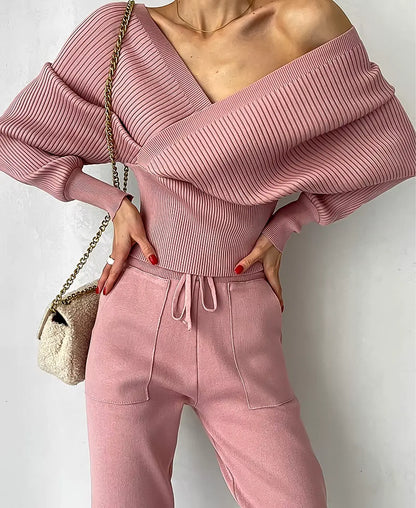 Ribbed Off-Shoulder Knitwear Set