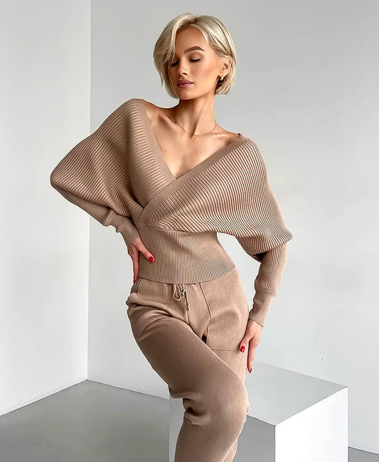 Ribbed Off-Shoulder Knitwear Set