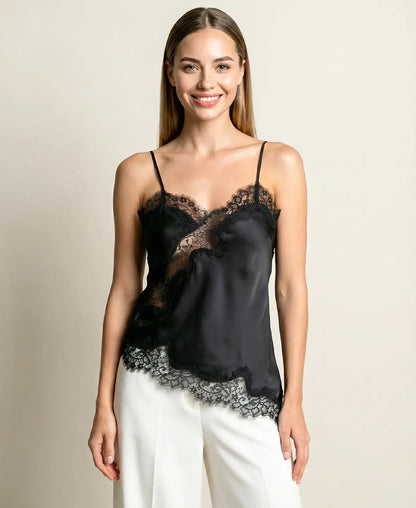 Lace Trim Silky Top