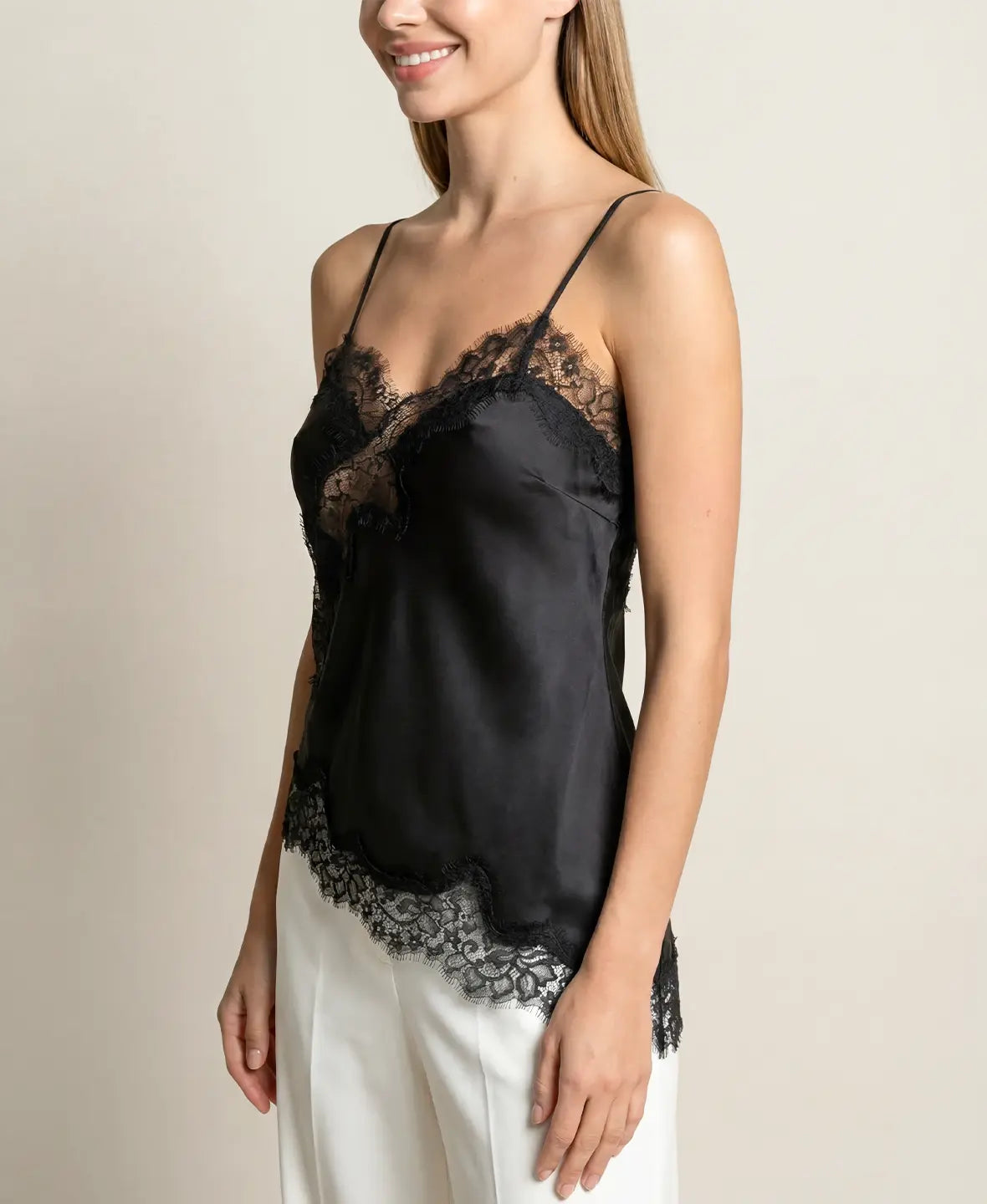 Lace Trim Silky Top