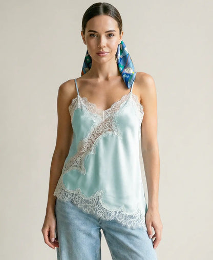 Lace Trim Silky Top