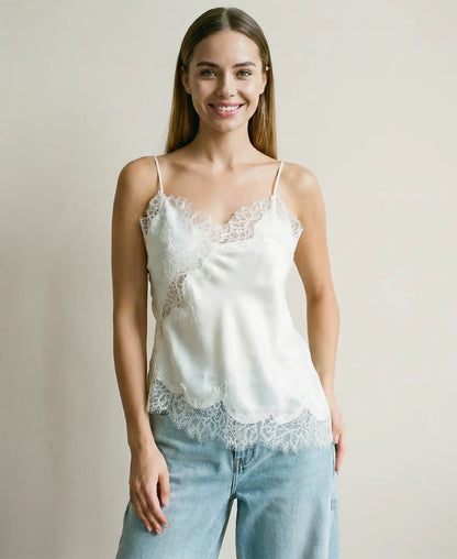 Lace Trim Silky Top