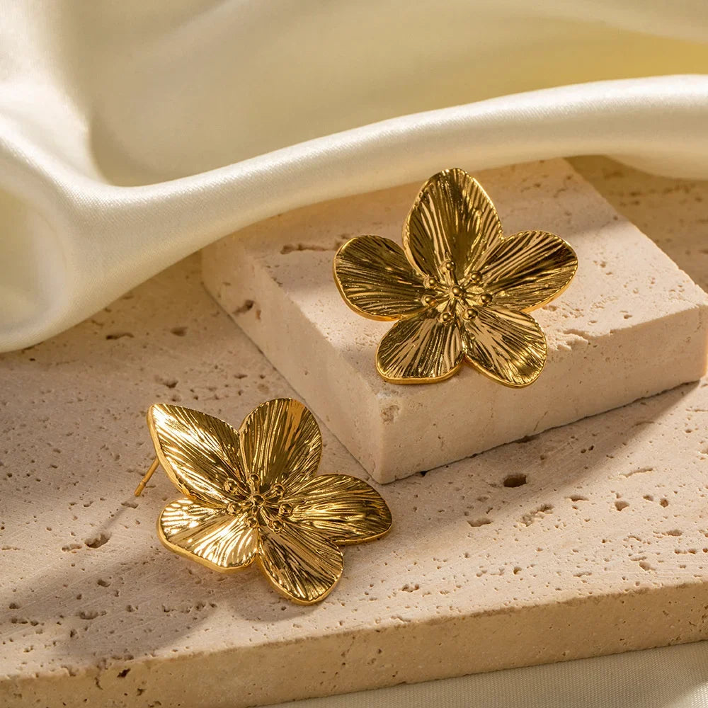 Golden Flower Stud Earrings