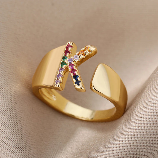 Gem Initial Adjustable Ring