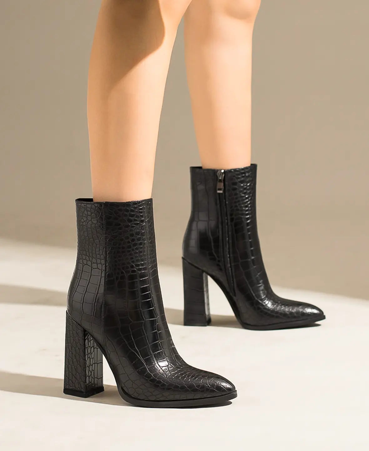 Croco Effect Leather Ankle Boots