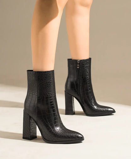 Croco Effect Leather Ankle Boots