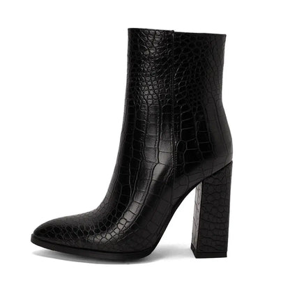 Croco Effect Leather Ankle Boots