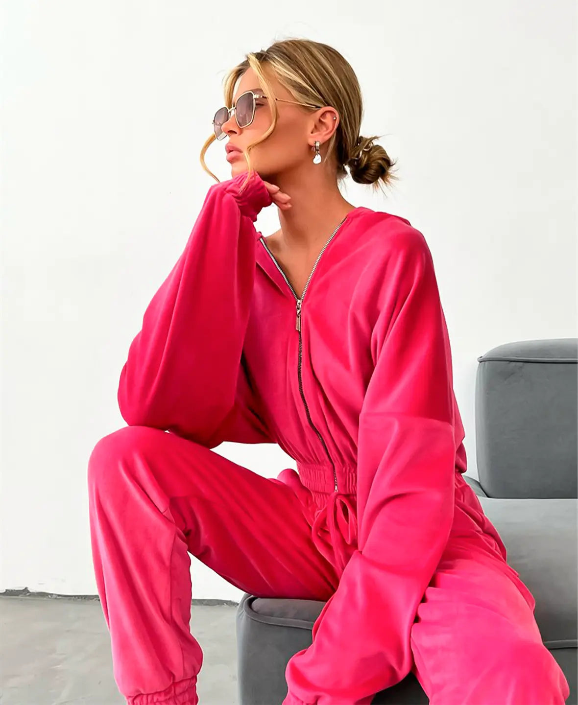 Velour Hoodie Tracksuit Set